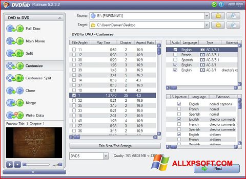 Ekrānuzņēmums DVDFab Windows XP