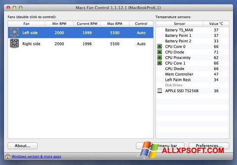 Ekrānuzņēmums Macs Fan Control Windows XP