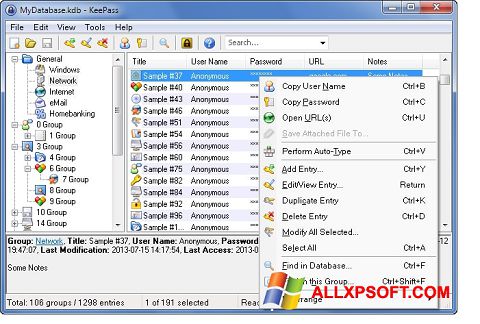 Ekrānuzņēmums KeePass Windows XP
