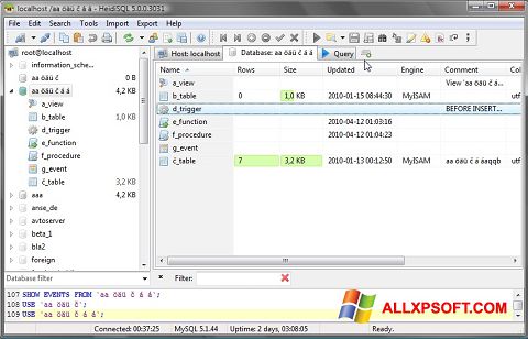 Ekrānuzņēmums HeidiSQL Windows XP