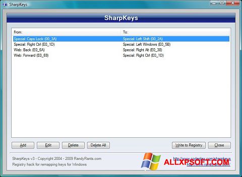 Ekrānuzņēmums SharpKeys Windows XP