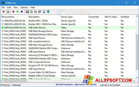 Ekrānuzņēmums USBDeview Windows XP