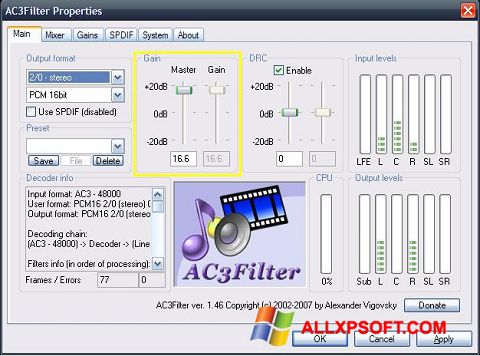 Ekrānuzņēmums AC3Filter Windows XP