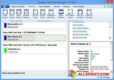 Ekrānuzņēmums Paragon Hard Disk Manager Windows XP