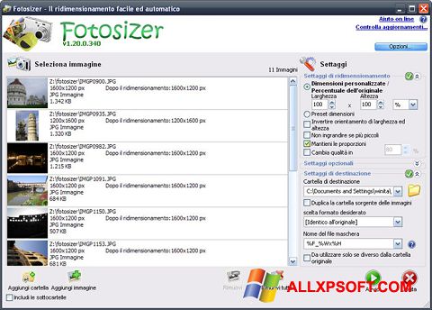 Ekrānuzņēmums Fotosizer Windows XP