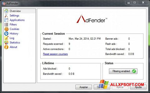 Ekrānuzņēmums AdFender Windows XP