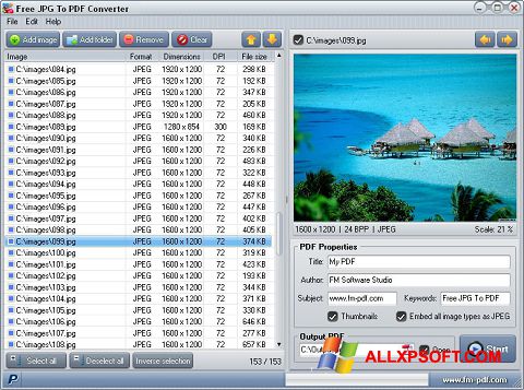 Ekrānuzņēmums JPG to PDF Converter Windows XP