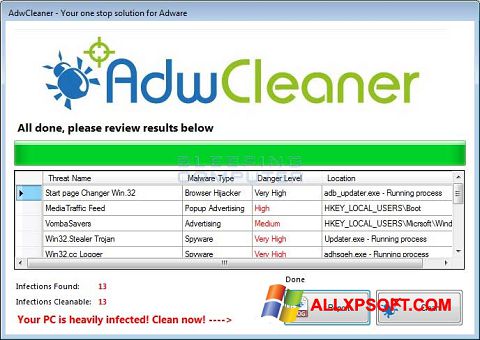 Ekrānuzņēmums AdwCleaner Windows XP
