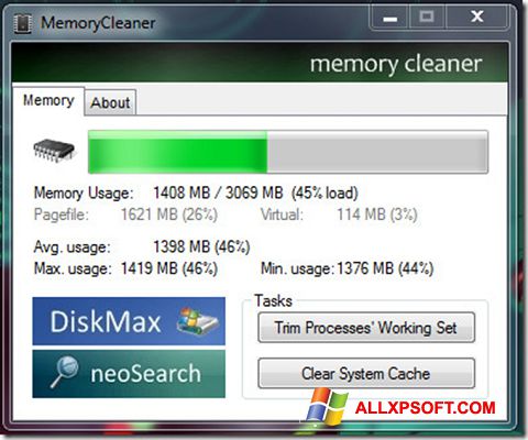 Ekrānuzņēmums Memory Cleaner Windows XP