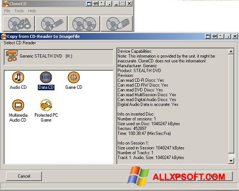 Ekrānuzņēmums CloneCD Windows XP