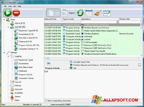 Ekrānuzņēmums Keylogger Windows XP