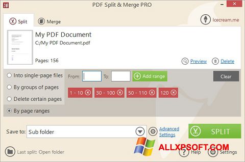 Ekrānuzņēmums PDF Split and Merge Windows XP