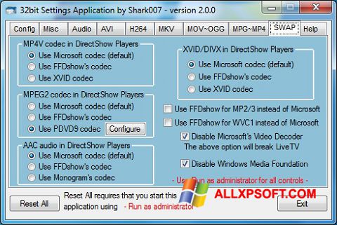 Ekrānuzņēmums ADVANCED Codecs Windows XP