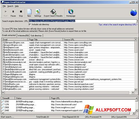 Ekrānuzņēmums eMail Extractor Windows XP