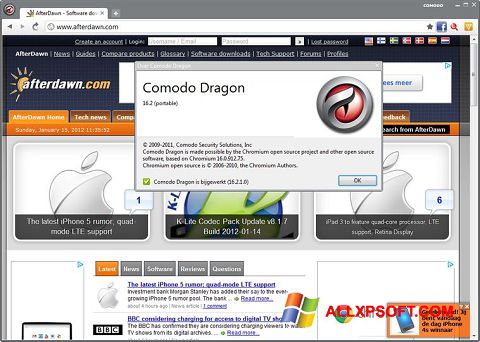 Ekrānuzņēmums Comodo Dragon Windows XP