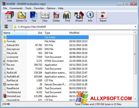 Ekrānuzņēmums WinRAR Windows XP