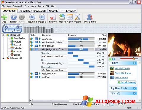 Ekrānuzņēmums Download Accelerator Plus Windows XP