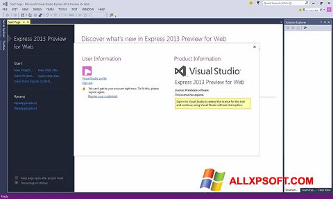 Ekrānuzņēmums Microsoft Visual Studio Express Windows XP