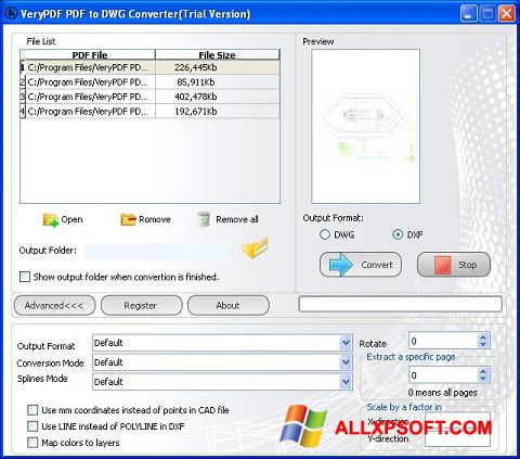 Ekrānuzņēmums PDF to DWG Converter Windows XP