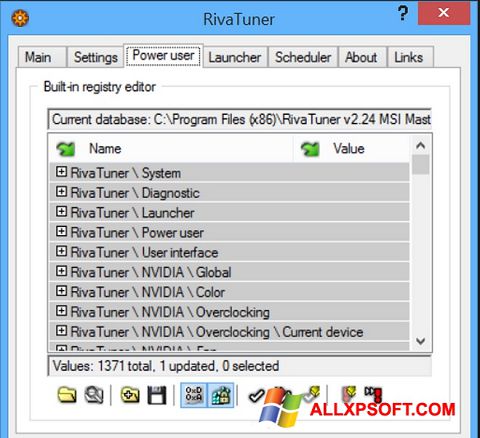 Ekrānuzņēmums RivaTuner Windows XP
