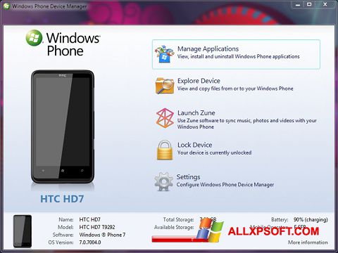 Ekrānuzņēmums Windows Phone Device Manager Windows XP