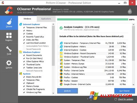 Ekrānuzņēmums CCleaner Windows XP