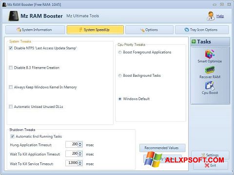 Ekrānuzņēmums Mz RAM Booster Windows XP