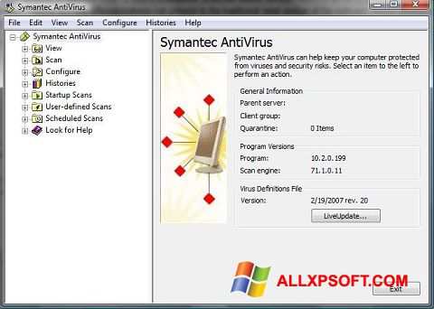 Ekrānuzņēmums Symantec Antivirus Windows XP
