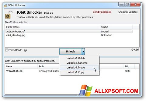 Ekrānuzņēmums IObit Unlocker Windows XP