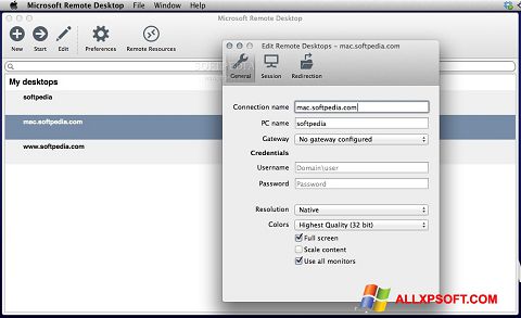 Ekrānuzņēmums Microsoft Remote Desktop Windows XP