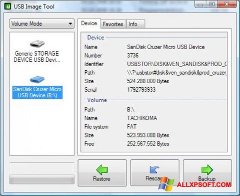 Ekrānuzņēmums USB Image Tool Windows XP
