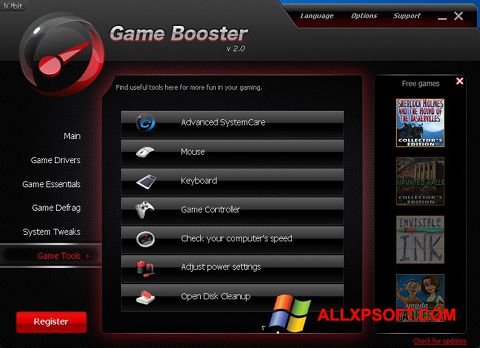Ekrānuzņēmums Game Booster Windows XP