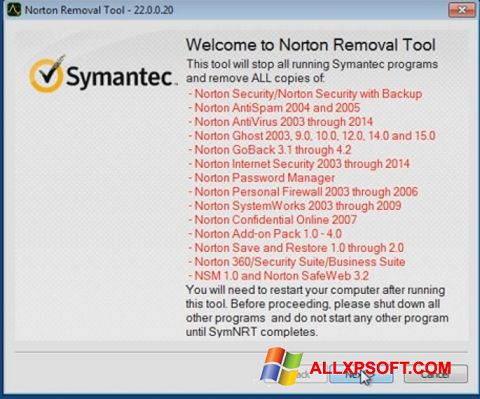 Ekrānuzņēmums Norton Removal Tool Windows XP
