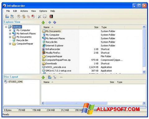 Ekrānuzņēmums InfraRecorder Windows XP