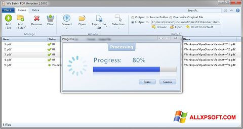 Ekrānuzņēmums PDF Unlocker Windows XP