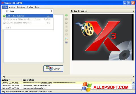 Ekrānuzņēmums ConvertXToDVD Windows XP