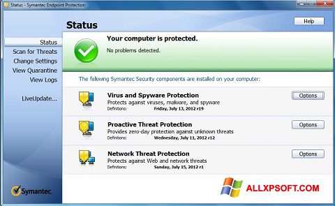 Ekrānuzņēmums Symantec Endpoint Protection Windows XP