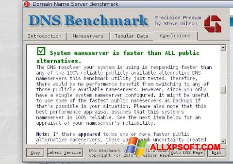 Ekrānuzņēmums DNS Benchmark Windows XP