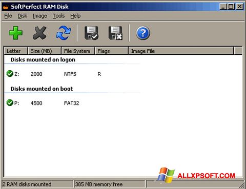 Ekrānuzņēmums SoftPerfect RAM Disk Windows XP