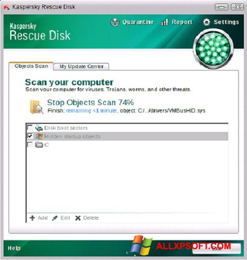 Ekrānuzņēmums Kaspersky Rescue Disk Windows XP