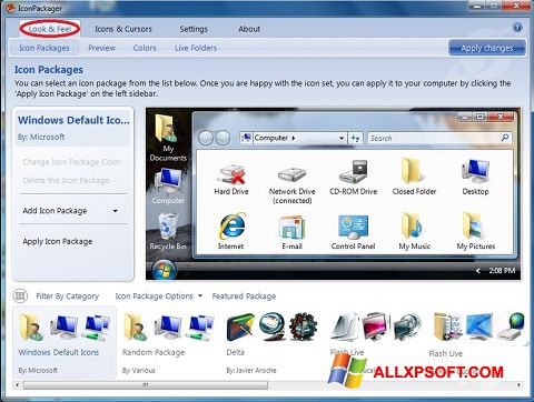 Ekrānuzņēmums IconPackager Windows XP