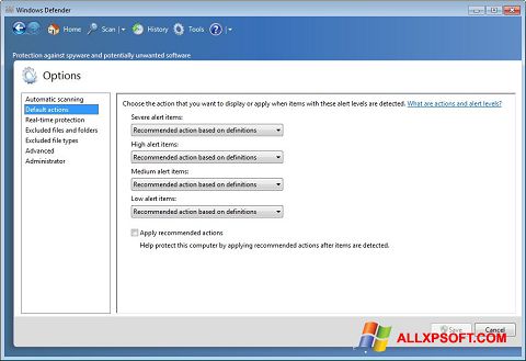 Ekrānuzņēmums Windows Defender Windows XP