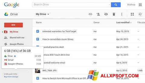 Ekrānuzņēmums Google Drive Windows XP