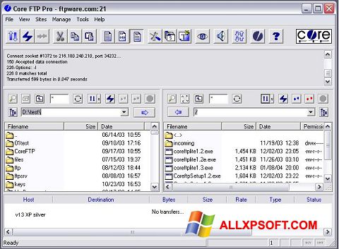 Ekrānuzņēmums Core FTP Windows XP