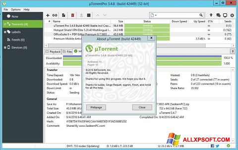 Ekrānuzņēmums uTorrent Pro Windows XP