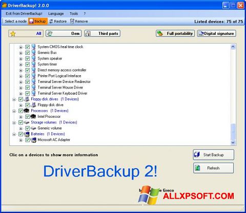 Ekrānuzņēmums Driver Backup Windows XP