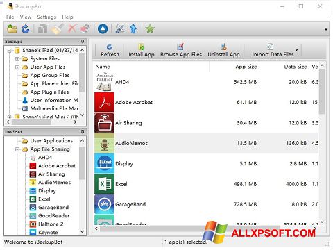 Ekrānuzņēmums iBackupBot Windows XP