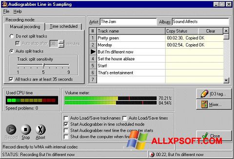 Ekrānuzņēmums Audiograbber Windows XP