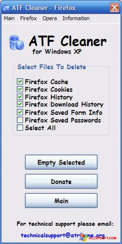 Ekrānuzņēmums ATF Cleaner Windows XP