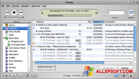 Ekrānuzņēmums iTunes Windows XP